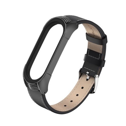 Elegantný kožený remienok pre Xiaomi Mi Band 4 Čierny