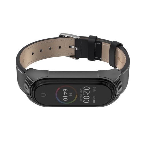 Čierny kožený remienok pre Xiaomi Mi Band 4