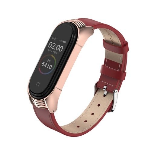 Kožený remienok pre Xiaomi Mi Band 4 červený