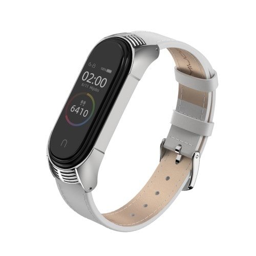 Biely kožený remienok pre Xiaomi Mi Band 4
