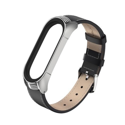 Kožený remienok pre Xiaomi Mi Band 4 ČiernoStrieborný
