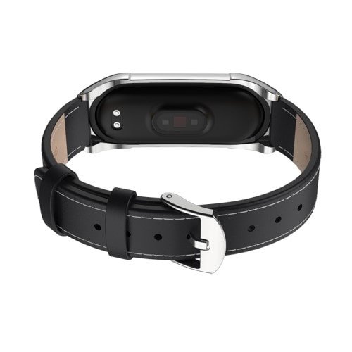 Kožený remienok pre Xiaomi Mi Band 4 ČiernoStrieborný – Obrázok 4