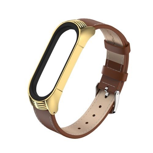 Kožený remienok pre Xiaomi Mi Band 4 HnedoZlatý