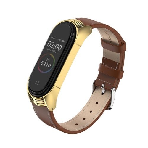 Kožený remienok pre Xiaomi Mi Band 4 HnedoZlatý – Obrázok 2