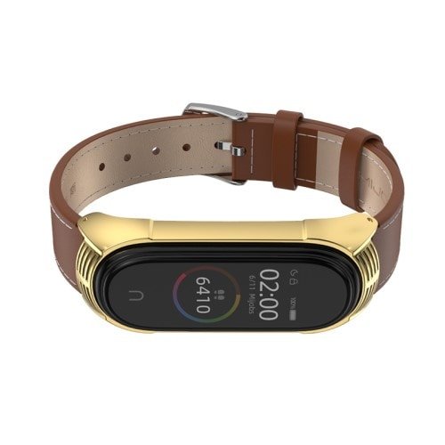 Kožený remienok pre Xiaomi Mi Band 4 HnedoZlatý – Obrázok 3
