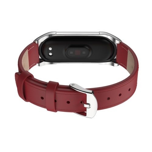 Kožený remienok pre Xiaomi Mi Band 4 ČervenoStrieborný – Obrázok 4