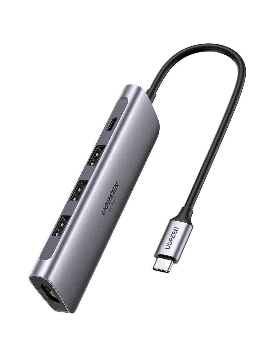 Adapter 5in1 UGREEN Hub USB-C to 3x USB 3.0 + HDMI 4K + USB-C PD 100W (grey)