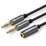 Audio AUX splitter UGREEN headphones + microphone to 3.5 mm mini jack cable, 28cm, aluminium (black)