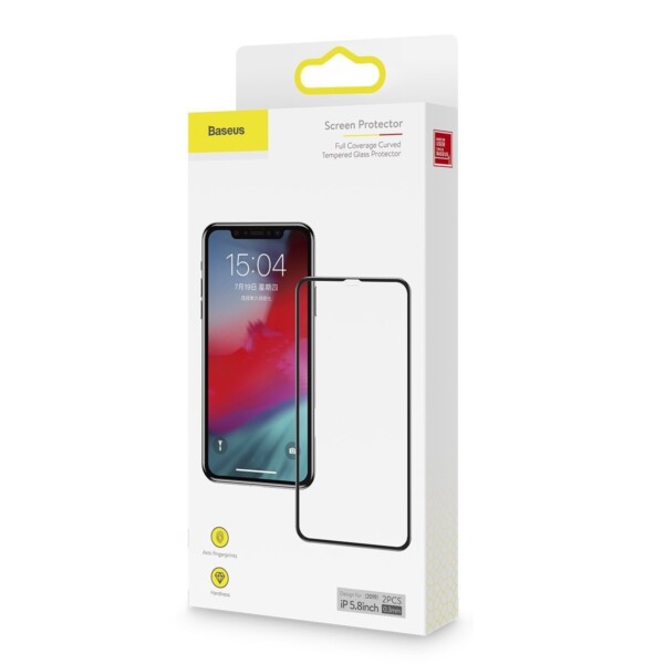 Baseus 0.3mm Full-screen and Full-glass Tempered Glass Film(2pcspack+Pasting Artifact) for iPX/XS/11 Pro 5.8inch（2019）Black distributor
