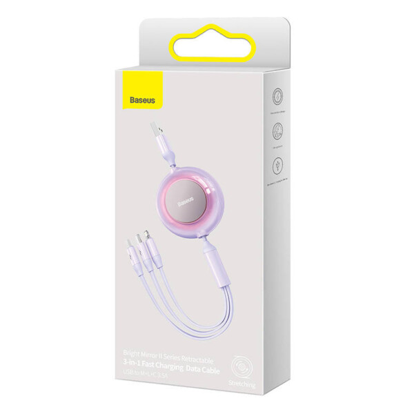 3-in-1  USB 3-in-1 cable for micro USB / USB-C / Lightning 3.5A 1.1m (Purple) cena