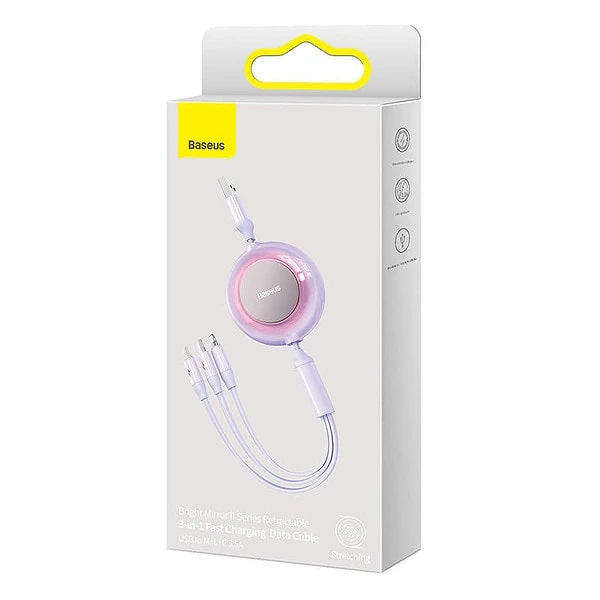 3-in-1  USB 3-in-1 cable for micro USB / USB-C / Lightning 3.5A 1.1m (Purple) cena