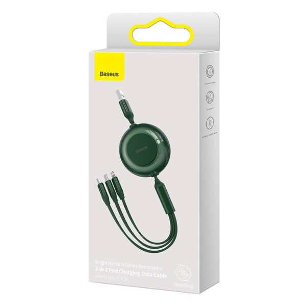 USB 3-in-1 cable for micro USB / USB-C / Lightning 3.5A 1.1m (Green) cena