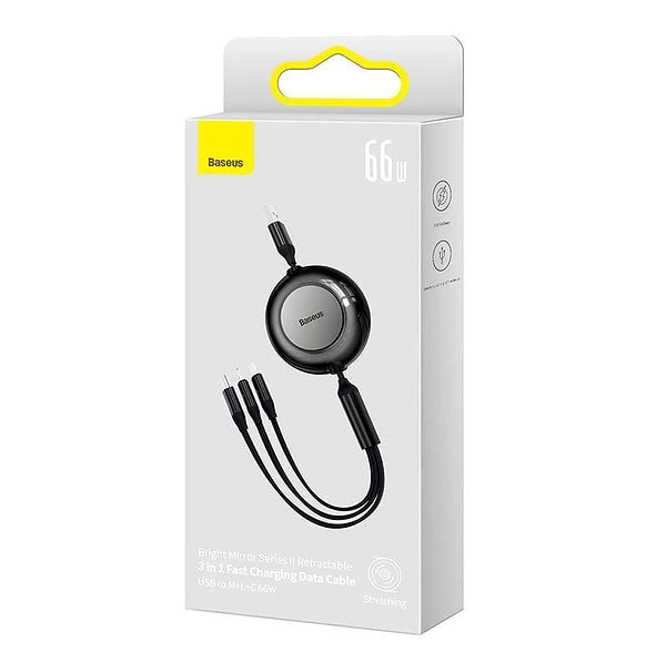 USB 3-in-1 cable for micro USB / USB-C / Lightning 66W / 2A 1.1m (Black) cena