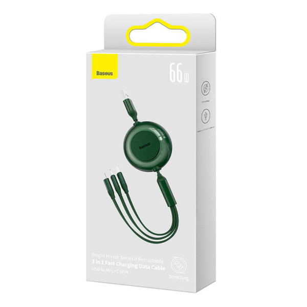 USB 3-in-1 cable for micro USB / USB-C / Lightning 66W / 2A 1.1m (Green) cena