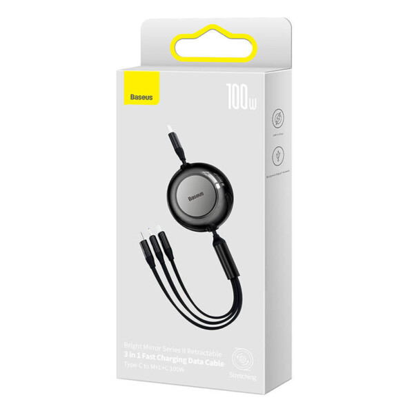 USB-C 3-in-1 cable for micro USB / USB-C / Lightning 100W / 3.5A 1.1m (Black) cena