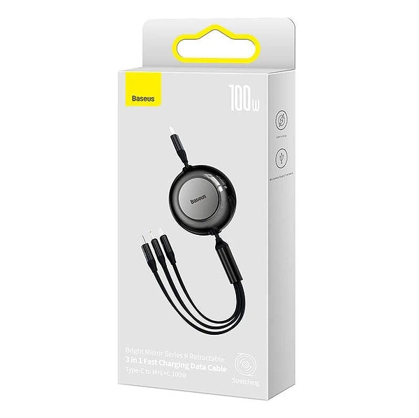 USB-C 3-in-1 cable for micro USB / USB-C / Lightning 100W / 3.5A 1.1m (Black) cena