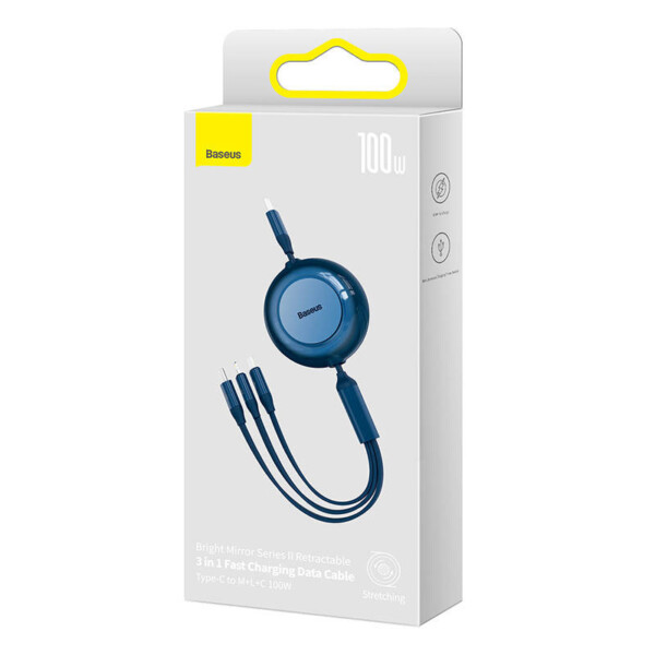 USB-C 3-in-1 cable for micro USB / USB-C / Lightning 100W / 3.5A 1.1m (Blue) cena