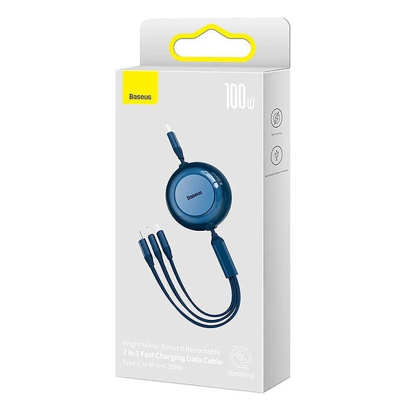 USB-C 3-in-1 cable for micro USB / USB-C / Lightning 100W / 3.5A 1.1m (Blue) cena