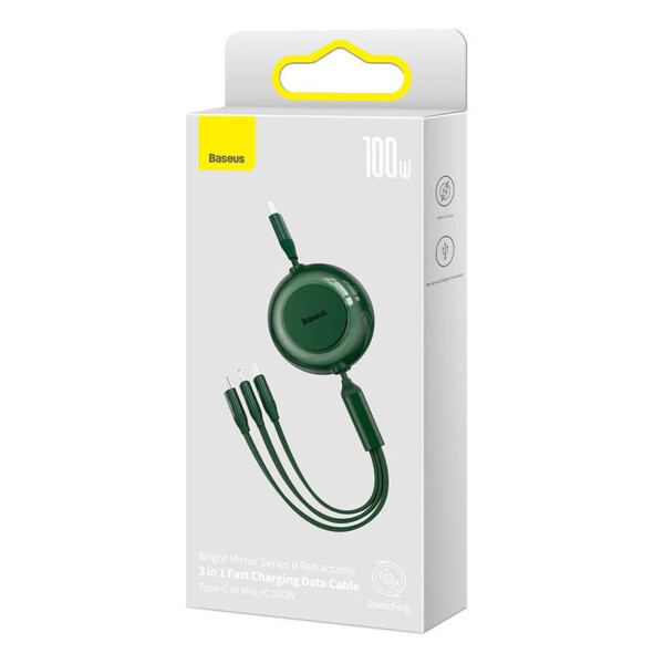 USB-C 3-in-1 cable for micro USB / USB-C / Lightning 100W / 3.5A 1.1m (Green) cena