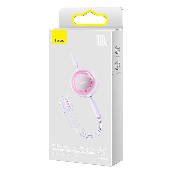 USB-C 3-in-1 cable for micro USB / USB-C / Lightning 100W / 3.5A 1.1m (Purple) cena