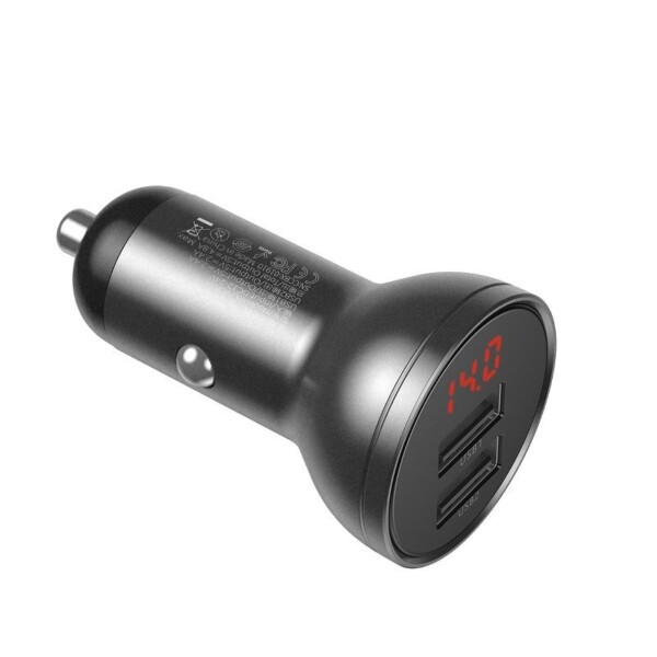 Baseus Digital Display Dual USB 4.8A Car Charger 24W Grey navod