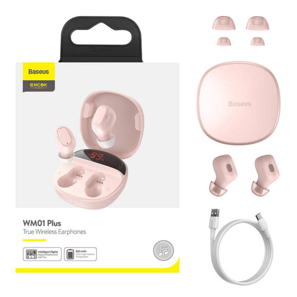 Baseus Encok True Wireless Earphones WM01 Plus (Pink) cena