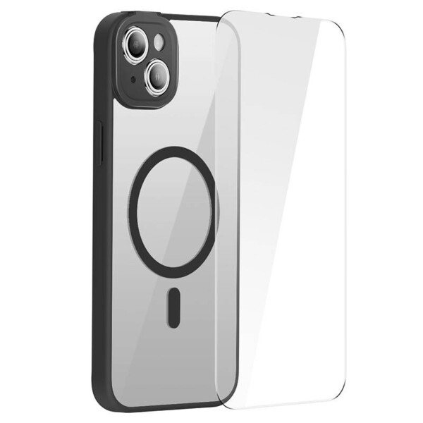 Baseus Frame Transparent Magnetic Case and Tempered Glass set for iPhone 14 Plus (black) cena