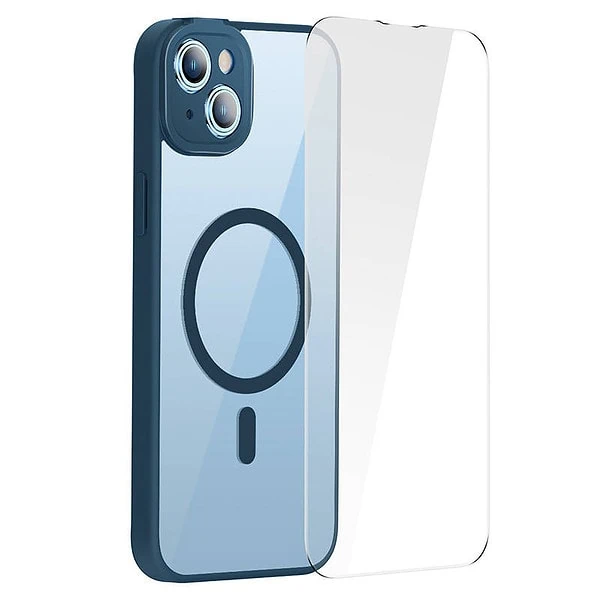 Baseus Frame Transparent Magnetic Case and Tempered Glass set for iPhone 14 (blue) cena