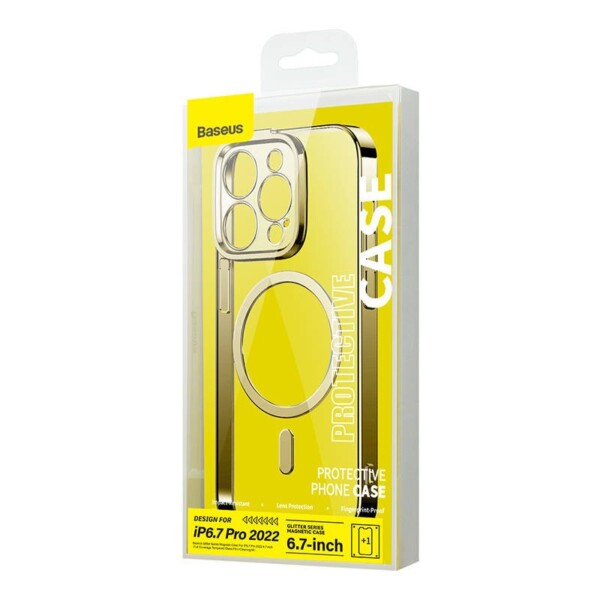 Baseus Glitter Magnetic Case for iPhone 14 Pro Max (Gold) + tempered glass + cleaning kit sk
