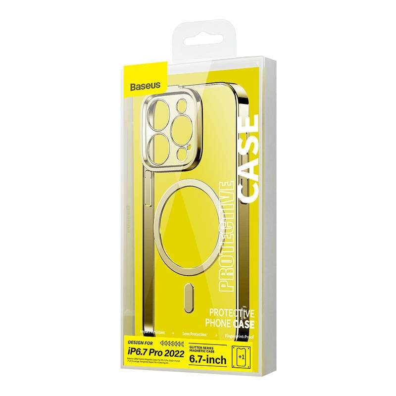 Baseus Glitter Magnetic Case for iPhone 14 Pro Max (Gold) + tempered glass + cleaning kit sk
