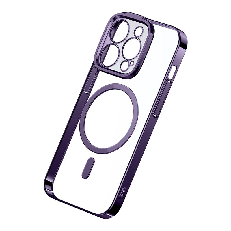 Baseus Glitter Magnetic Case for iPhone 14 Pro Max (purple) + tempered glass + cleaning kit navod