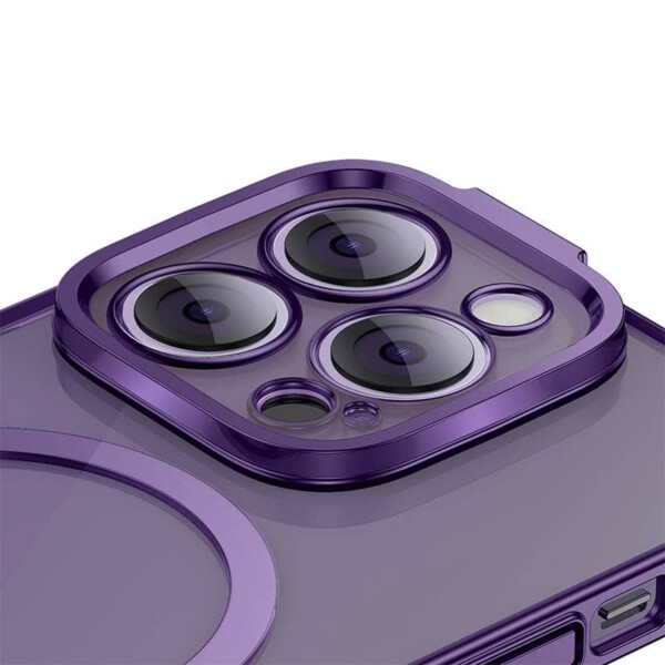 Baseus Glitter Magnetic Case for iPhone 14 Pro Max (purple) + tempered glass + cleaning kit distributor