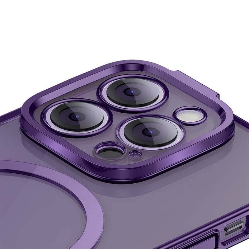 Baseus Glitter Magnetic Case for iPhone 14 Pro Max (purple) + tempered glass + cleaning kit distributor