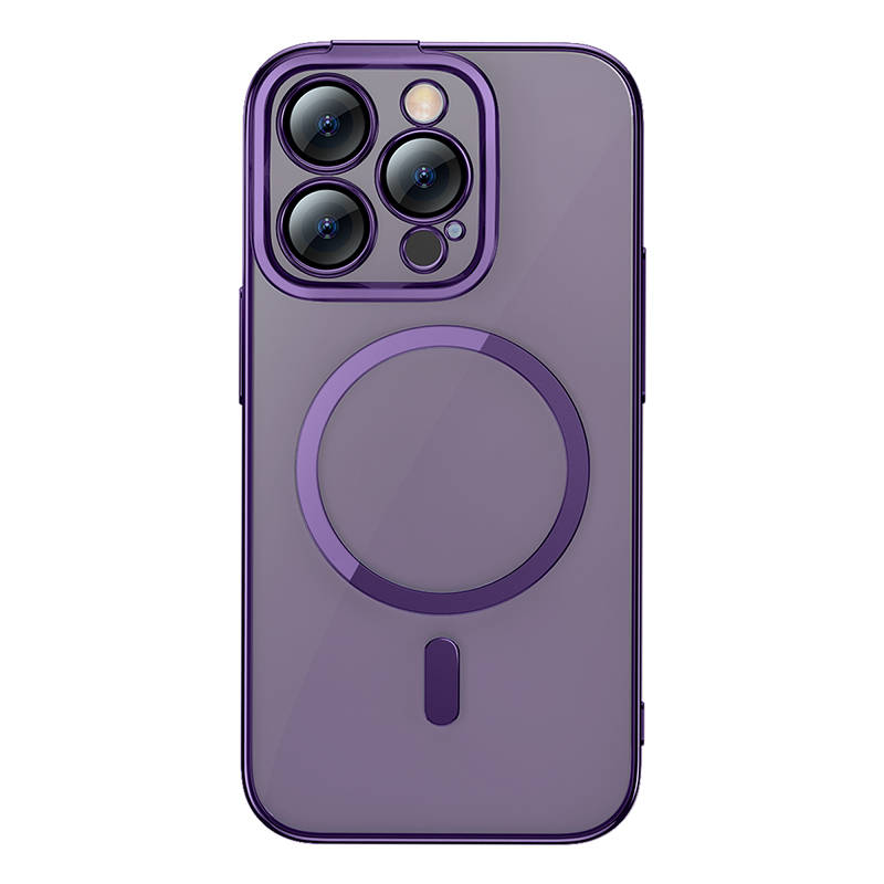 Baseus Glitter Magnetic Case for iPhone 14 Pro Max (purple) + tempered glass + cleaning kit
