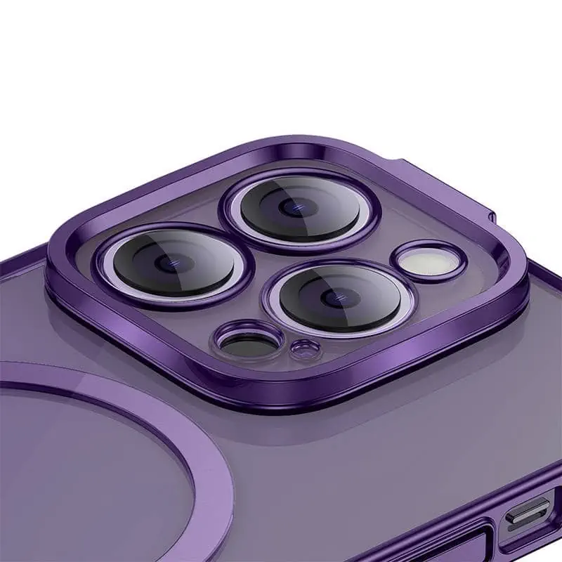 Baseus Glitter Magnetic Case for iPhone 14 Pro (purple) + tempered glass + cleaning kit distributor