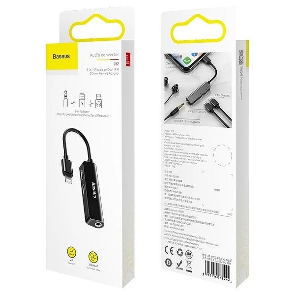 Baseus L52 Audio Adapter Lightning to Mini Jack 3.5mm i 2x Lightning (Black) sk