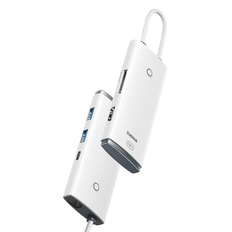 Baseus Lite Series Hub 6w1 USB-C to 2x USB 3.0 + USB-C PD + HDMI + SD/TF (white) cena