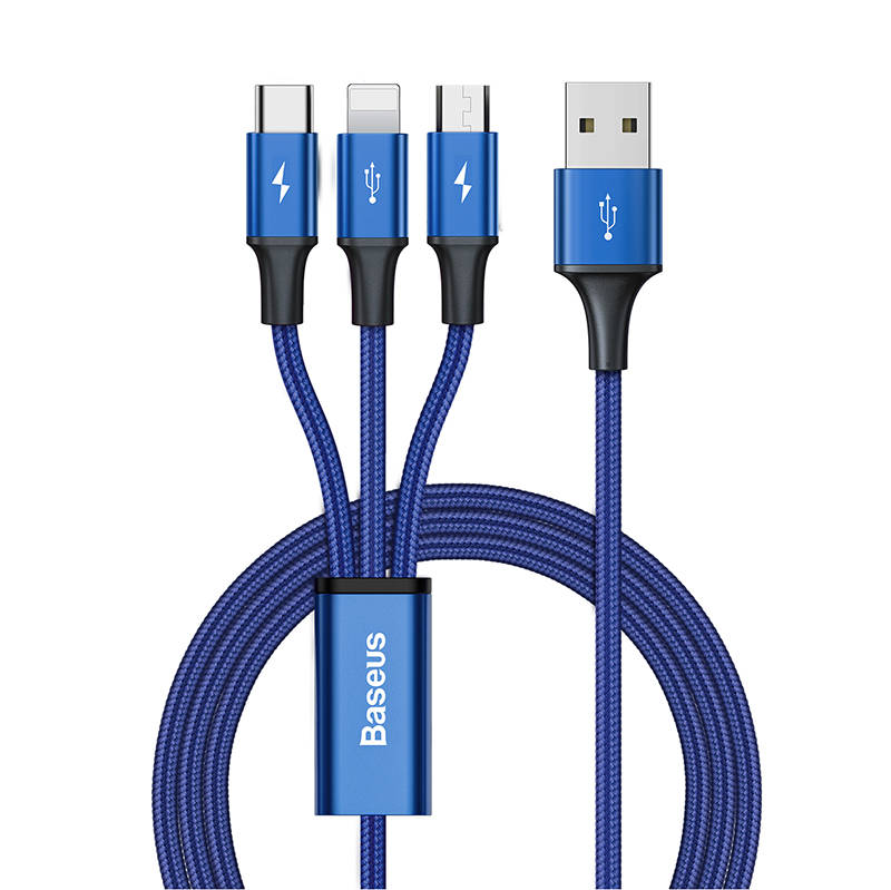 Baseus Rapid Series 3-in-1 cable USB-C For M+L+T 1.2m Blue