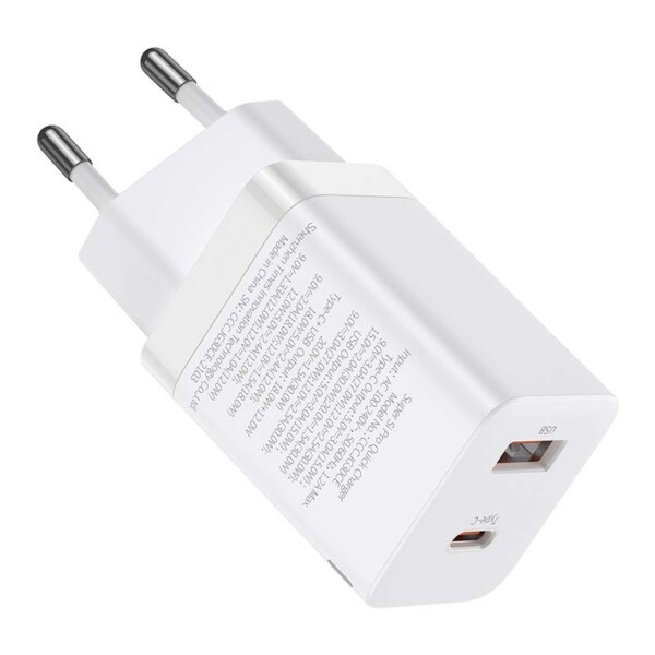 Baseus Super Si Pro Quick Charger USB + USB-C 30W (white) sk