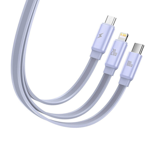 Baseus Traction 3-in-1 USB-C cable USB-C / Lightning / Micro 100W 1.7m (purple) cena
