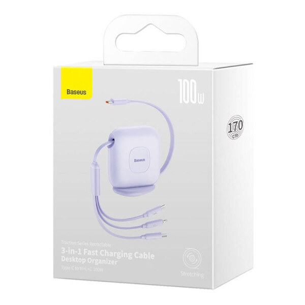 Baseus Traction 3-in-1 USB-C cable USB-C / Lightning / Micro 100W 1.7m (purple) sk