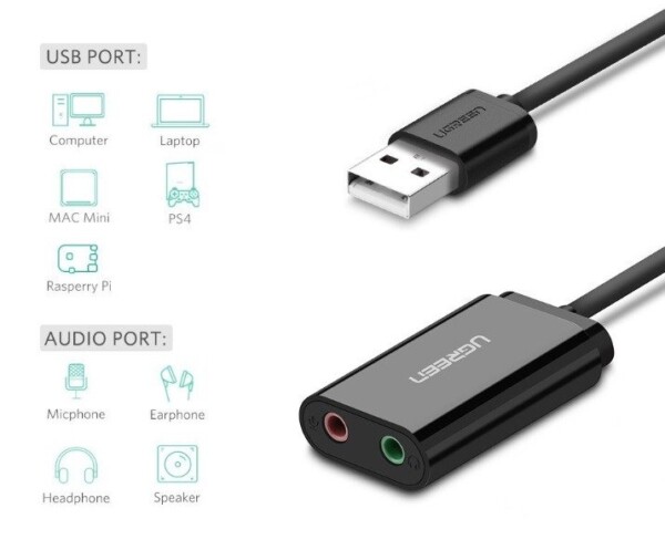 Externí USB audio karta UGREEN 15cm (černá) cena
