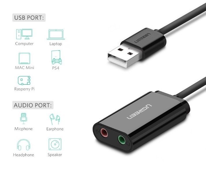 Externí USB audio karta UGREEN 15cm (černá) cena