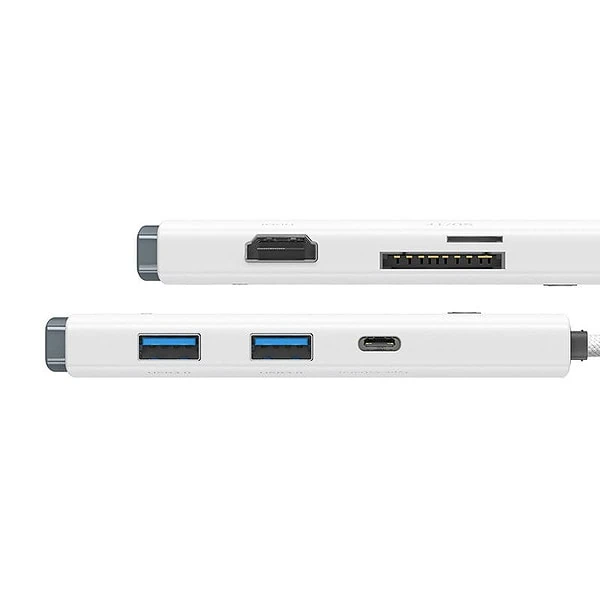 USB-C to 2x USB 3.0 + HDMI + USB-C + TF/SD (white) cena