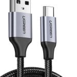 Nickel-plated USB-C cable QC3.0 UGREEN 1m with aluminium plug (Black)