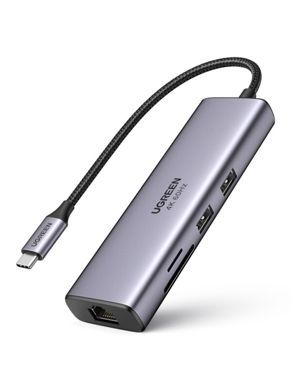 UGREEN CM512 6-in-1 Adapter USB-C to 2x USB + HDMI + USB-C + RJ45 + TF/SD (Grey)