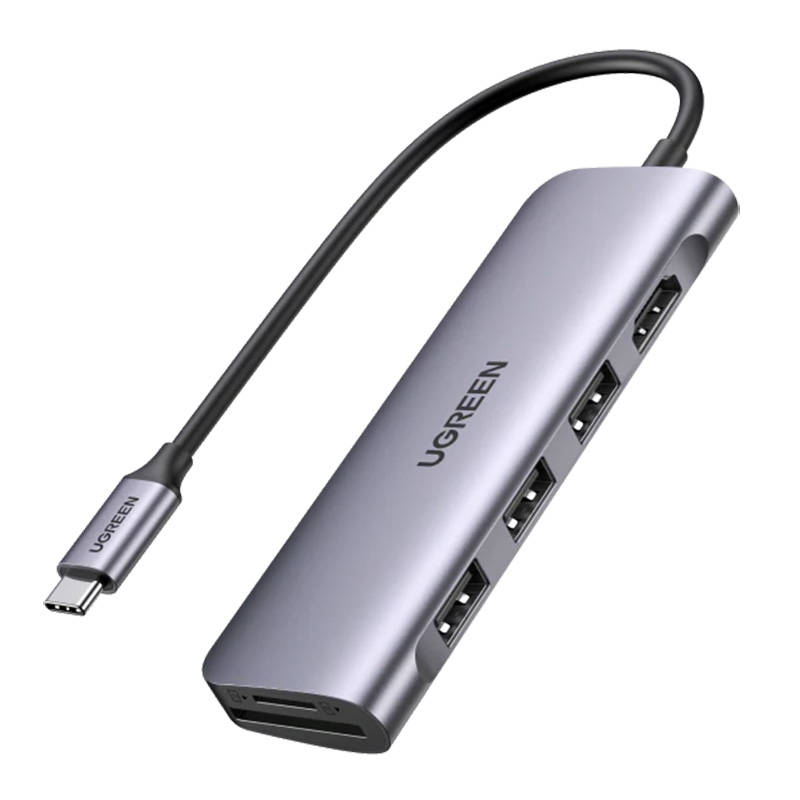 UGREEN USB-C to 3 Ports USB3.0-A Hub + HDMI + TF/SD (Space Gray)