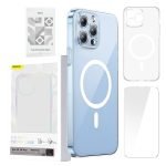 Phone case Baseus Magnetic Crystal Clear for iPhone 14 Pro (transparent) with all-tempered-glass screen protector and cleaning kit