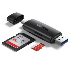 Adapter USB + USB-C UGREEN CM304 Card Reader SD + microSD (black)