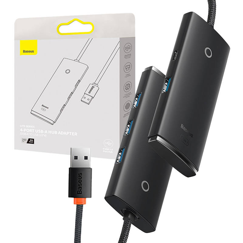 HUB Adapter 4-Port USB Baseus OS-Lite 25cm (Black)